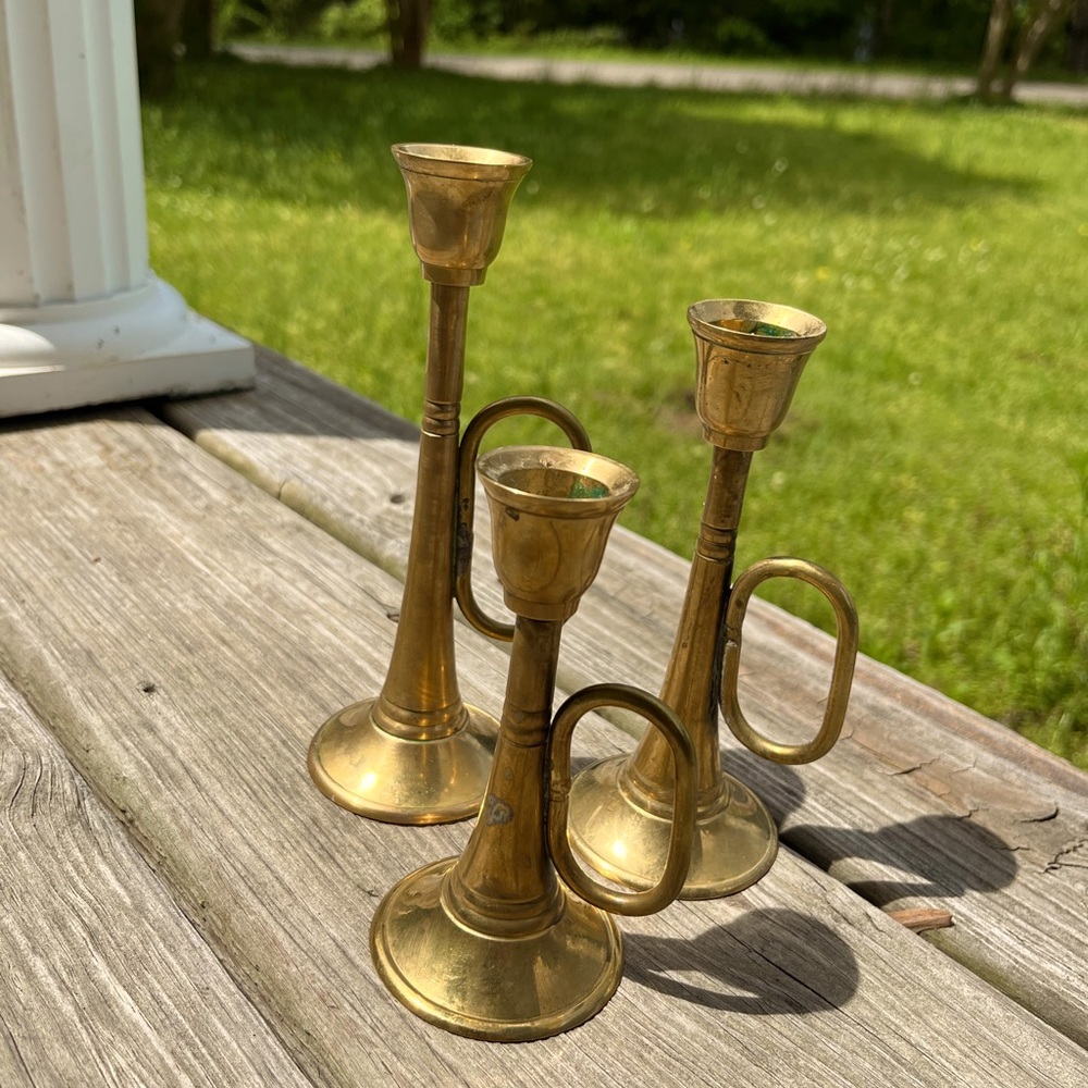 Set of 3 Solid Brass Candle Holders